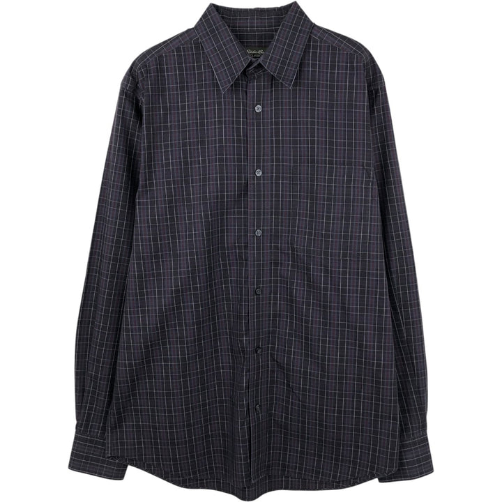 Eddie Bauer CLASSIC FIT WRINKLE-RESISTANT Long-Sleeve Cotton Check Shirt (Men's Size M) cotton Charcoal Vintage Second Hand