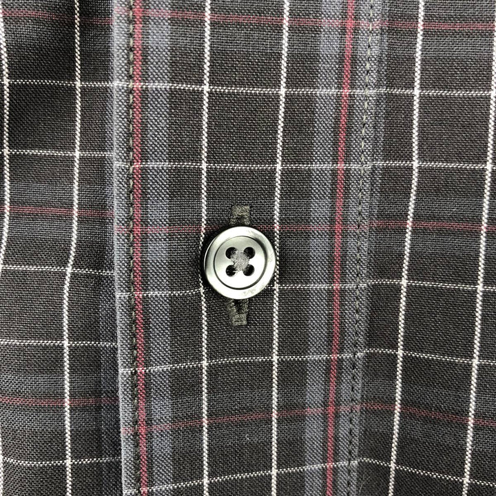 Eddie Bauer CLASSIC FIT WRINKLE-RESISTANT Long-Sleeve Cotton Check Shirt (Men's Size M) cotton Charcoal Vintage Second Hand