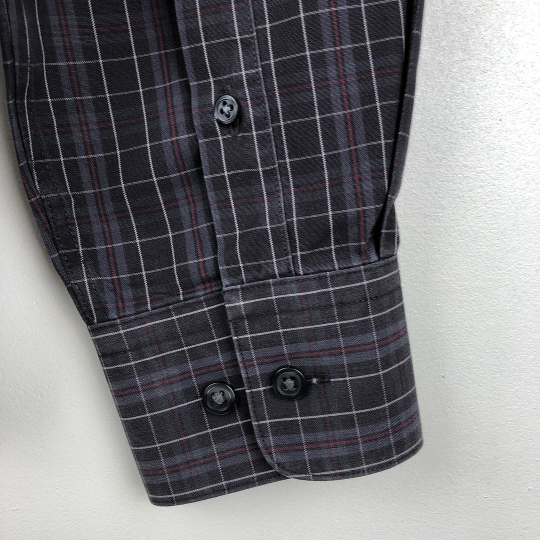 Eddie Bauer CLASSIC FIT WRINKLE-RESISTANT Long-Sleeve Cotton Check Shirt (Men's Size M) cotton Charcoal Vintage Second Hand