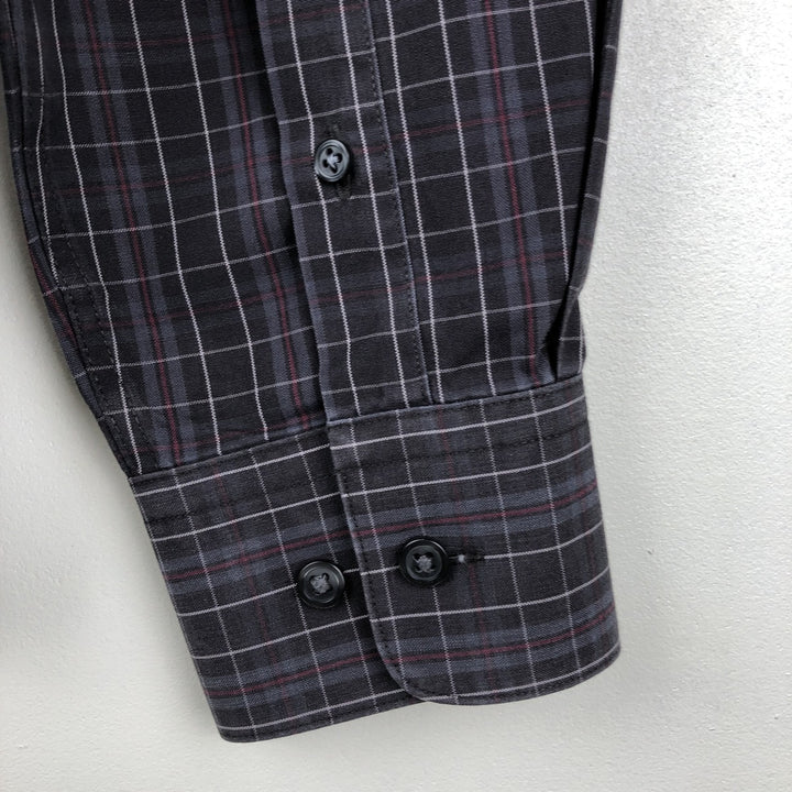 Eddie Bauer CLASSIC FIT WRINKLE-RESISTANT Long-Sleeve Cotton Check Shirt (Men's Size M) cotton Charcoal Vintage Second Hand