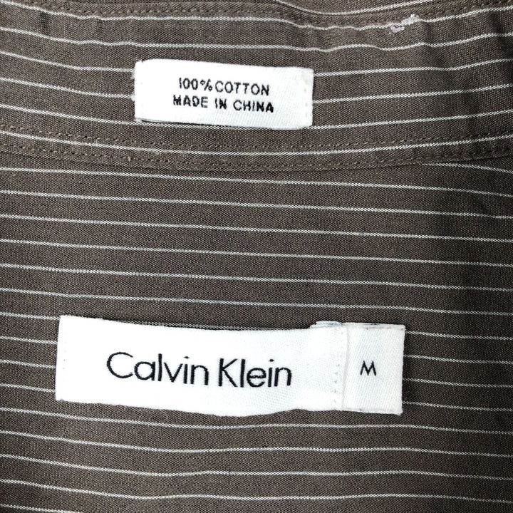 00s~ Calvin Klein Long Sleeve Cotton Striped Shirt Men's M Size cotton brown type Vintage Second Hand