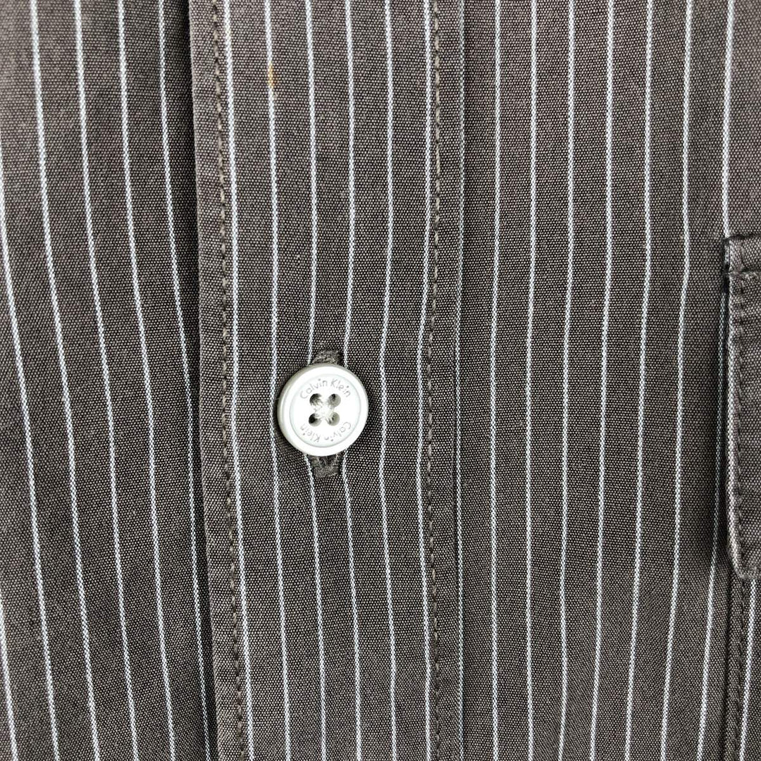 00s~ Calvin Klein Long Sleeve Cotton Striped Shirt Men's M Size cotton brown type Vintage Second Hand