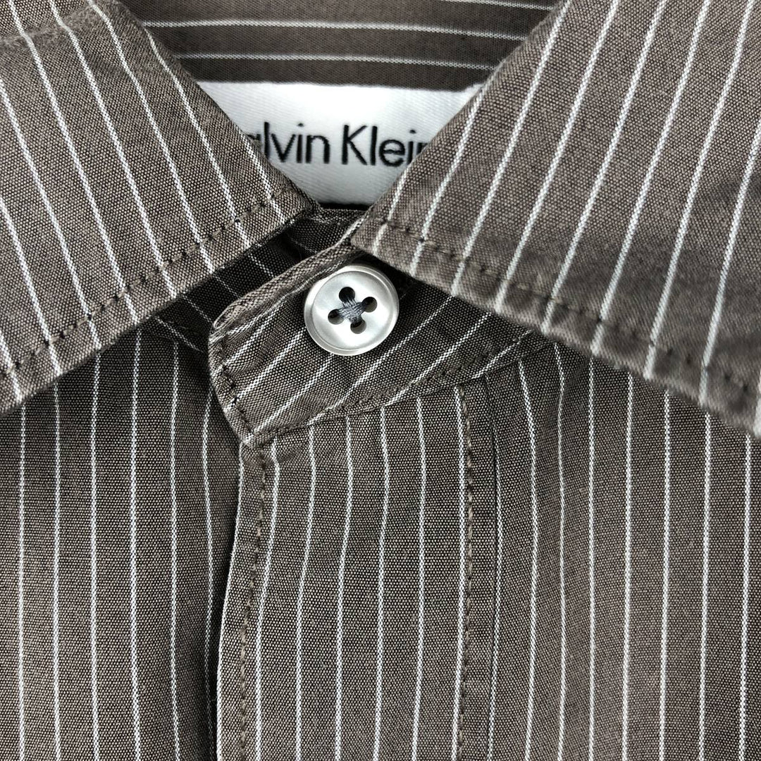 00s~ Calvin Klein Long Sleeve Cotton Striped Shirt Men's M Size cotton brown type Vintage Second Hand