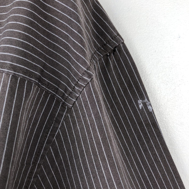 00s~ Calvin Klein Long Sleeve Cotton Striped Shirt Men's M Size cotton brown type Vintage Second Hand