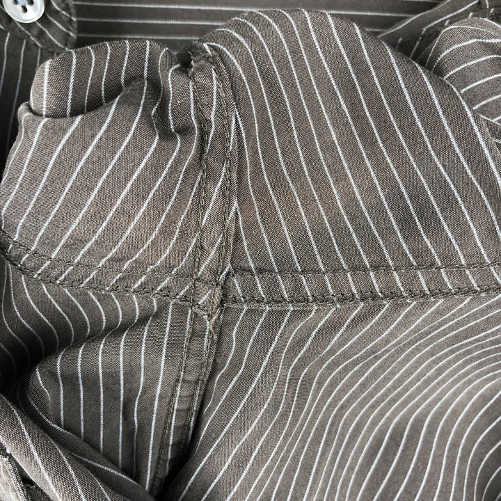 00s~ Calvin Klein Long Sleeve Cotton Striped Shirt Men's M Size cotton brown type Vintage Second Hand