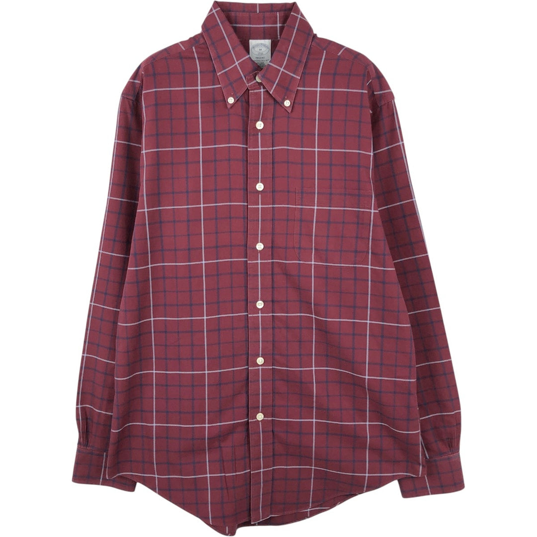 Brooks Brothers Est.1818 REGENT Long Sleeve Button-Down Check Shirt, Men's Size M cotton burgundy type Vintage Second Hand