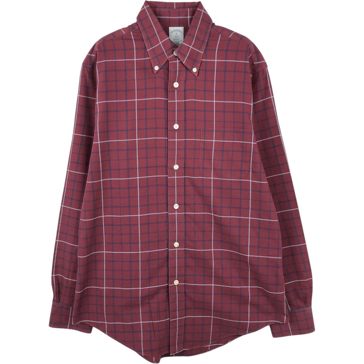 Brooks Brothers Est.1818 REGENT Long Sleeve Button-Down Check Shirt, Men's Size M cotton burgundy type Vintage Second Hand