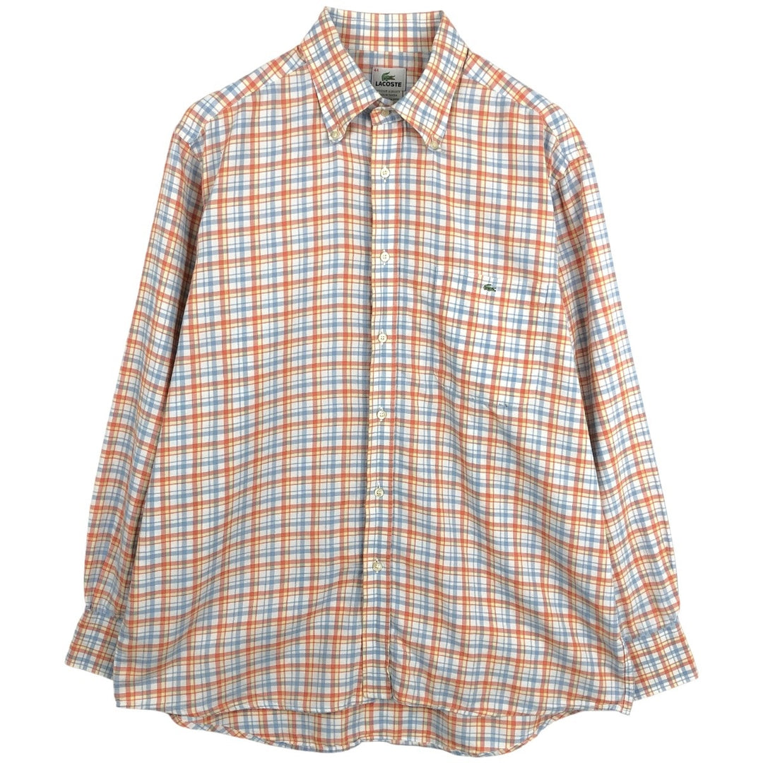 Lacoste (French design) Long-sleeved button-down check shirt, size 44 (equivalent to men's XL) cotton orange type Vintage Second Hand