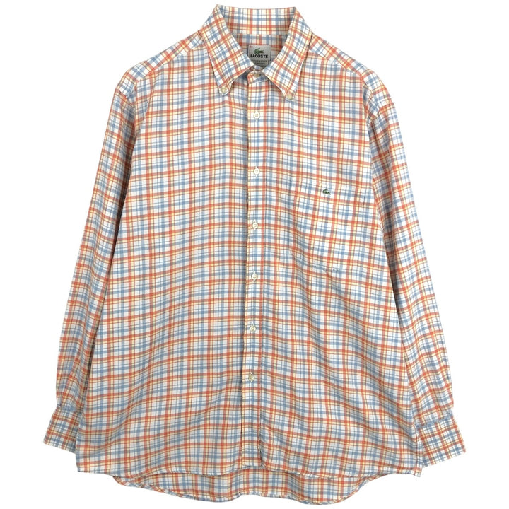 Lacoste (French design) Long-sleeved button-down check shirt, size 44 (equivalent to men's XL) cotton orange type Vintage Second Hand
