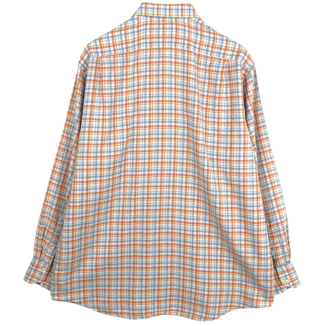 Lacoste (French design) Long-sleeved button-down check shirt, size 44 (equivalent to men's XL) cotton orange type Vintage Second Hand