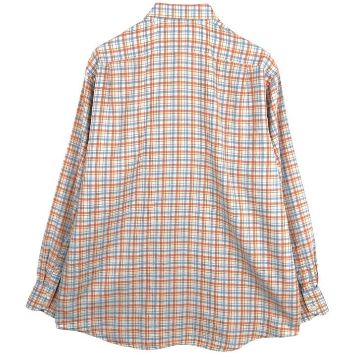 Lacoste (French design) Long-sleeved button-down check shirt, size 44 (equivalent to men's XL) cotton orange type Vintage Second Hand