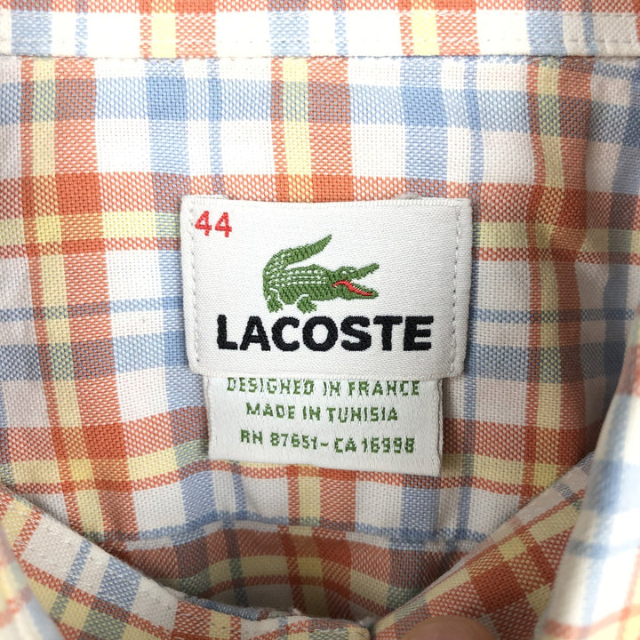 Lacoste (French design) Long-sleeved button-down check shirt, size 44 (equivalent to men's XL) cotton orange type Vintage Second Hand