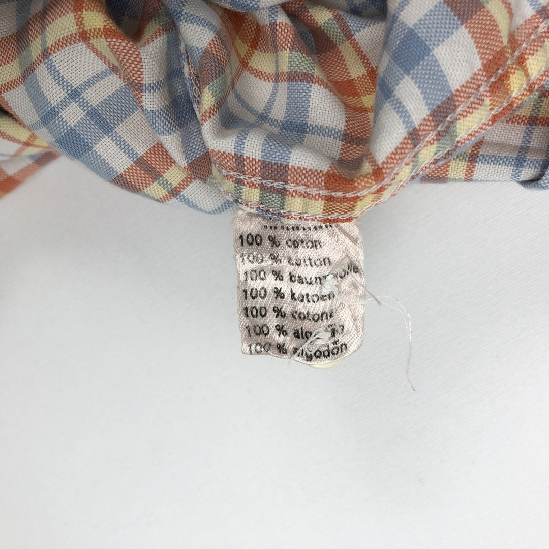 Lacoste (French design) Long-sleeved button-down check shirt, size 44 (equivalent to men's XL) cotton orange type Vintage Second Hand