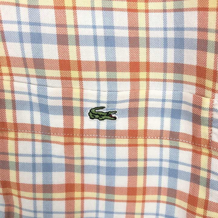 Lacoste (French design) Long-sleeved button-down check shirt, size 44 (equivalent to men's XL) cotton orange type Vintage Second Hand