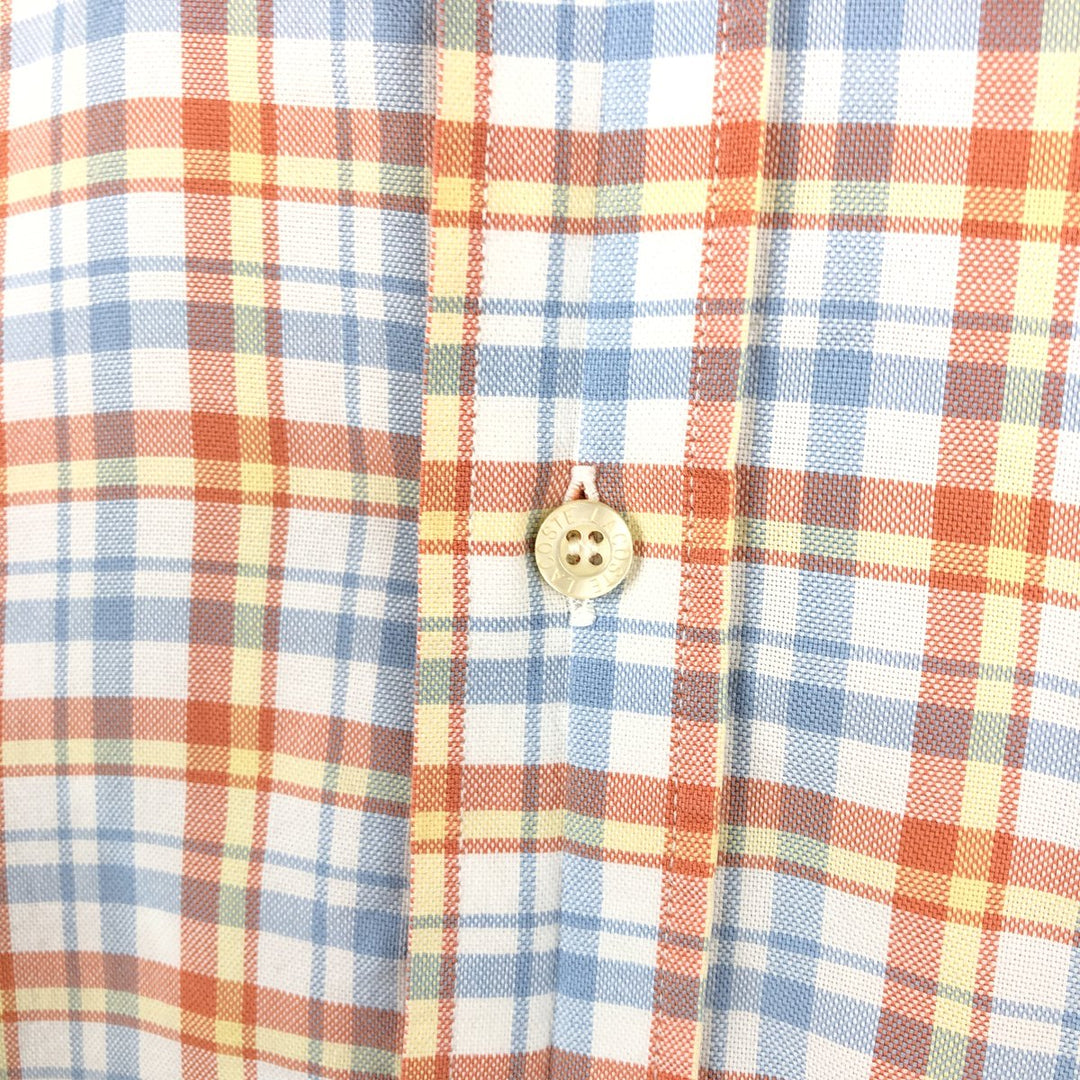 Lacoste (French design) Long-sleeved button-down check shirt, size 44 (equivalent to men's XL) cotton orange type Vintage Second Hand