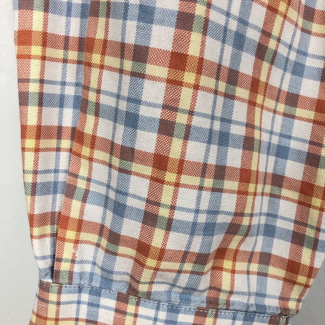 Lacoste (French design) Long-sleeved button-down check shirt, size 44 (equivalent to men's XL) cotton orange type Vintage Second Hand