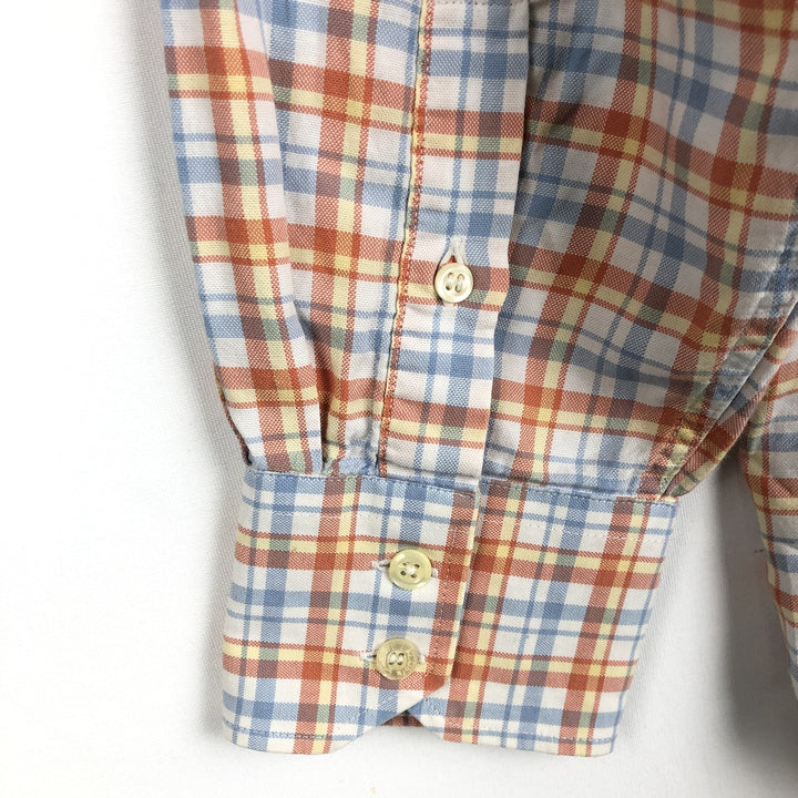 Lacoste (French design) Long-sleeved button-down check shirt, size 44 (equivalent to men's XL) cotton orange type Vintage Second Hand