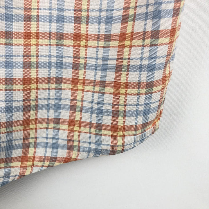 Lacoste (French design) Long-sleeved button-down check shirt, size 44 (equivalent to men's XL) cotton orange type Vintage Second Hand