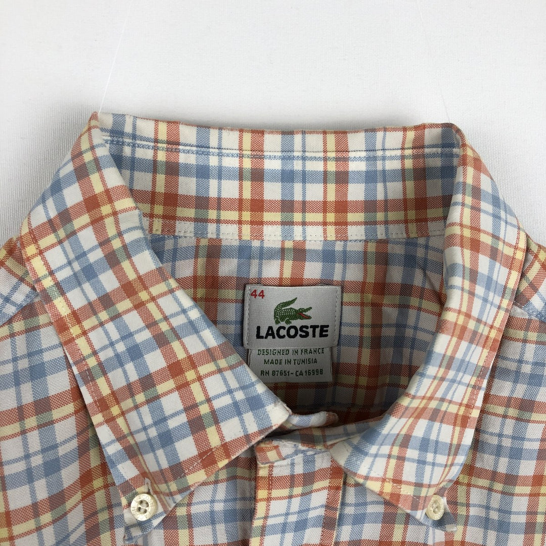 Lacoste (French design) Long-sleeved button-down check shirt, size 44 (equivalent to men's XL) cotton orange type Vintage Second Hand