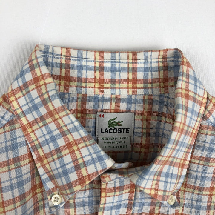 Lacoste (French design) Long-sleeved button-down check shirt, size 44 (equivalent to men's XL) cotton orange type Vintage Second Hand