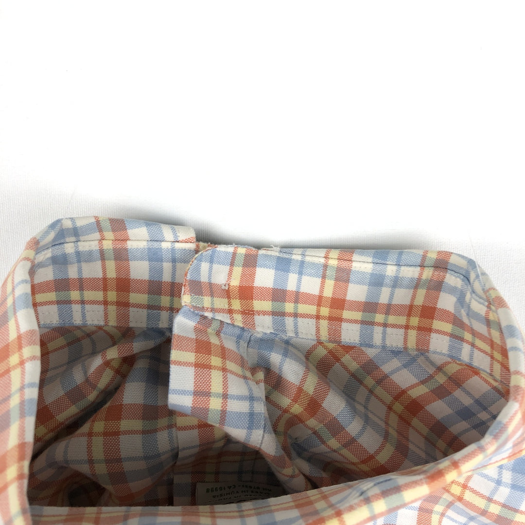 Lacoste (French design) Long-sleeved button-down check shirt, size 44 (equivalent to men's XL) cotton orange type Vintage Second Hand