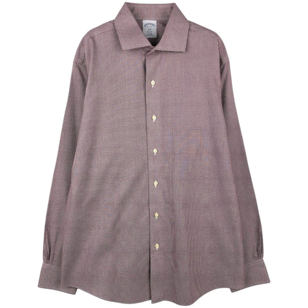 Brooks Brothers Est.1818 REGENT Houndstooth Pattern Wide Collar Long Sleeve Cotton Check Shirt (Men's Size L) cotton bordeaux Vintage Second Hand