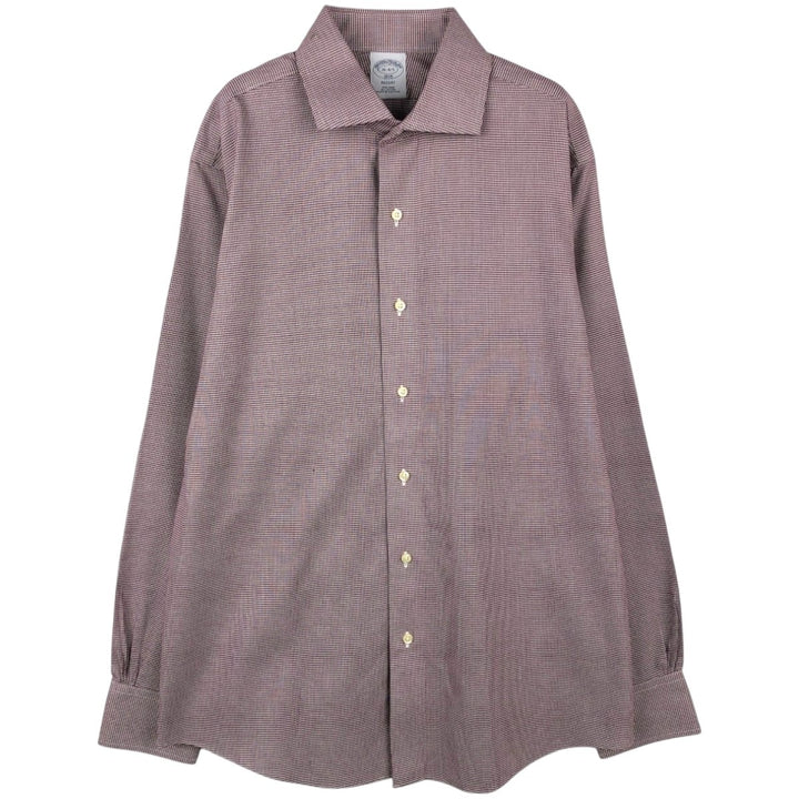 Brooks Brothers Est.1818 REGENT Houndstooth Pattern Wide Collar Long Sleeve Cotton Check Shirt (Men's Size L) cotton bordeaux Vintage Second Hand