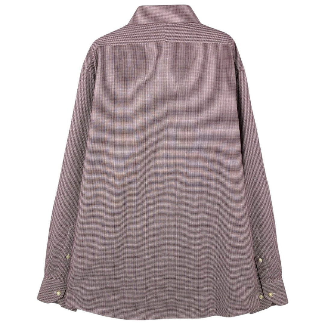 Brooks Brothers Est.1818 REGENT Houndstooth Pattern Wide Collar Long Sleeve Cotton Check Shirt (Men's Size L) cotton bordeaux Vintage Second Hand