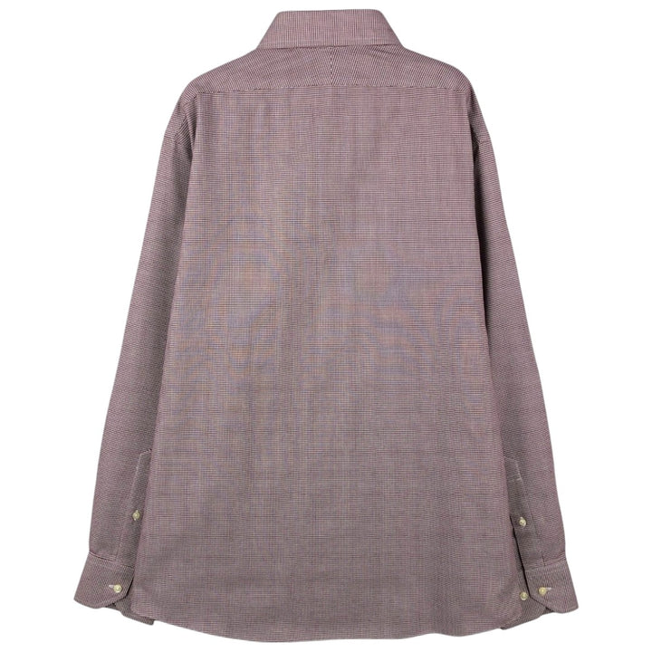 Brooks Brothers Est.1818 REGENT Houndstooth Pattern Wide Collar Long Sleeve Cotton Check Shirt (Men's Size L) cotton bordeaux Vintage Second Hand