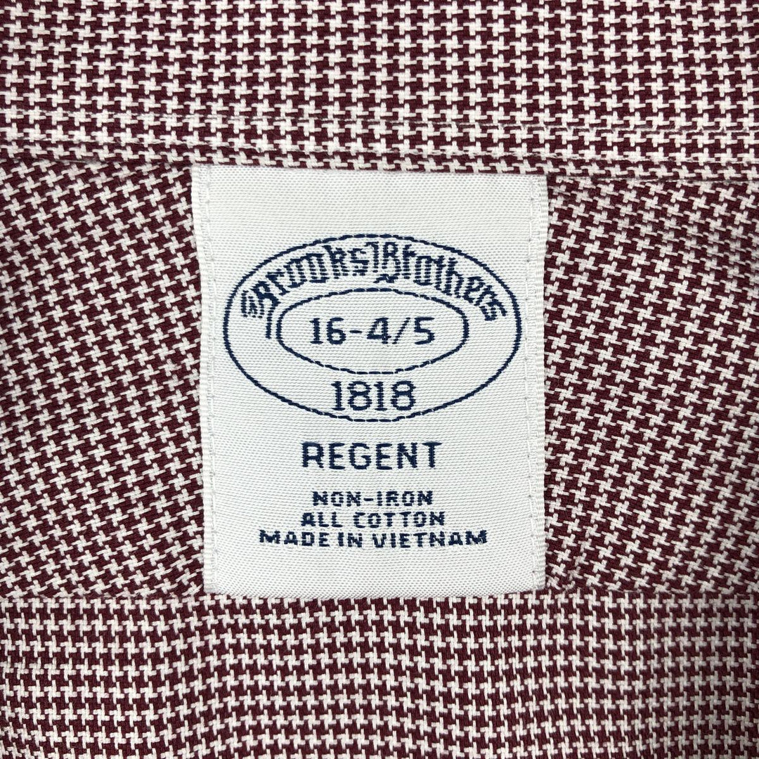 Brooks Brothers Est.1818 REGENT Houndstooth Pattern Wide Collar Long Sleeve Cotton Check Shirt (Men's Size L) cotton bordeaux Vintage Second Hand