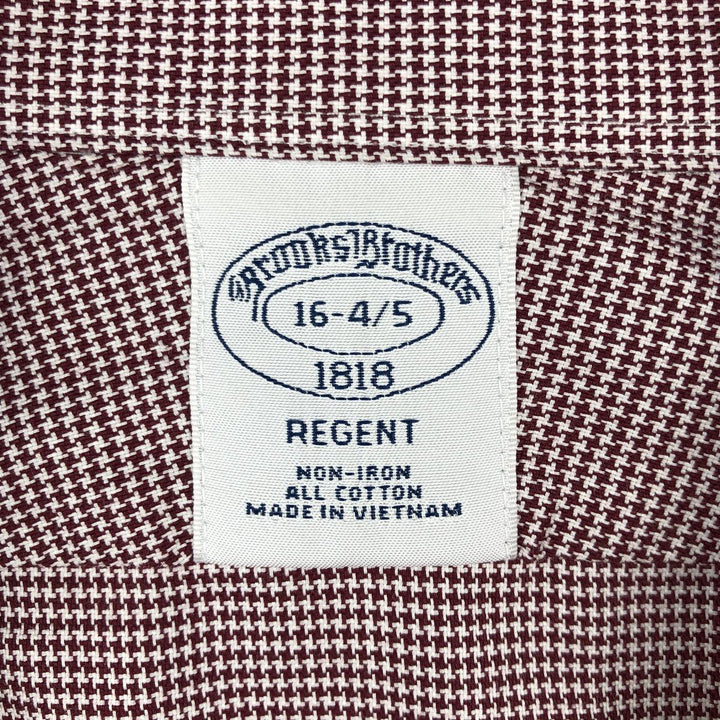Brooks Brothers Est.1818 REGENT Houndstooth Pattern Wide Collar Long Sleeve Cotton Check Shirt (Men's Size L) cotton bordeaux Vintage Second Hand