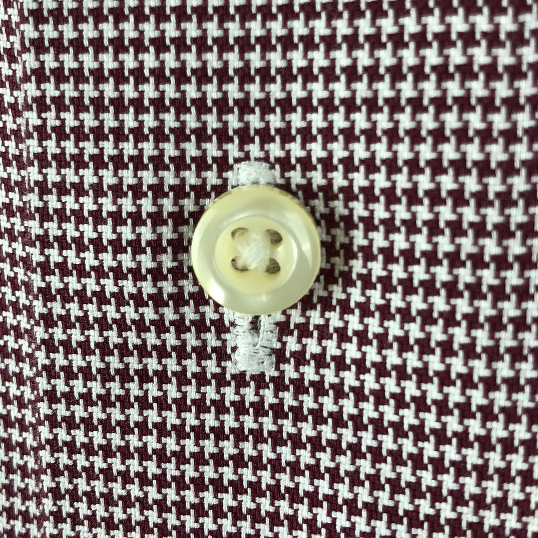 Brooks Brothers Est.1818 REGENT Houndstooth Pattern Wide Collar Long Sleeve Cotton Check Shirt (Men's Size L) cotton bordeaux Vintage Second Hand