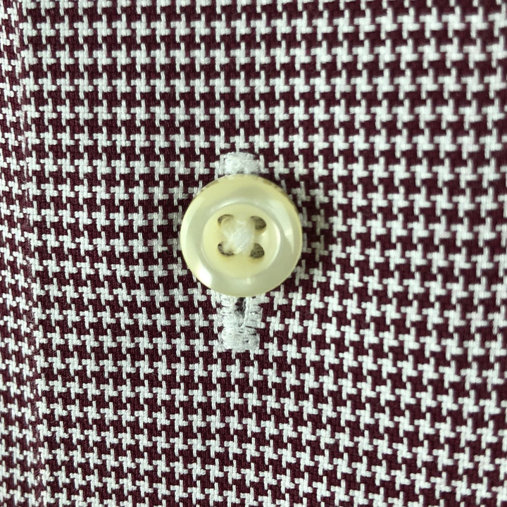 Brooks Brothers Est.1818 REGENT Houndstooth Pattern Wide Collar Long Sleeve Cotton Check Shirt (Men's Size L) cotton bordeaux Vintage Second Hand