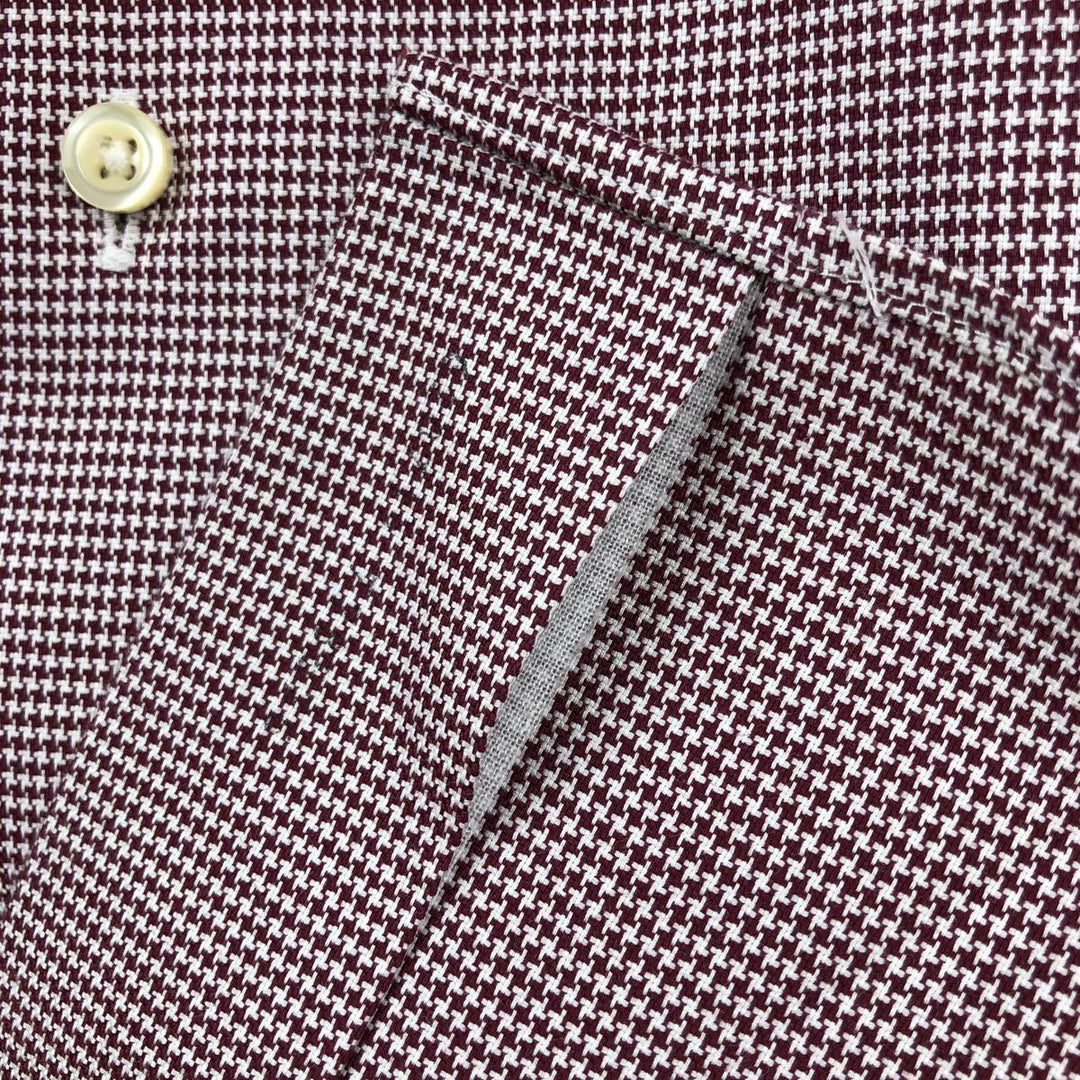 Brooks Brothers Est.1818 REGENT Houndstooth Pattern Wide Collar Long Sleeve Cotton Check Shirt (Men's Size L) cotton bordeaux Vintage Second Hand