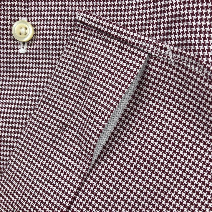 Brooks Brothers Est.1818 REGENT Houndstooth Pattern Wide Collar Long Sleeve Cotton Check Shirt (Men's Size L) cotton bordeaux Vintage Second Hand