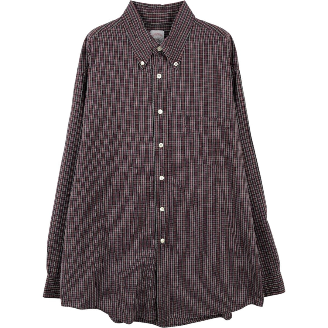 Brooks Brothers Long Sleeve Button-Down Check Shirt, Men's Size L cotton Purple type red-purple Vintage Second Hand