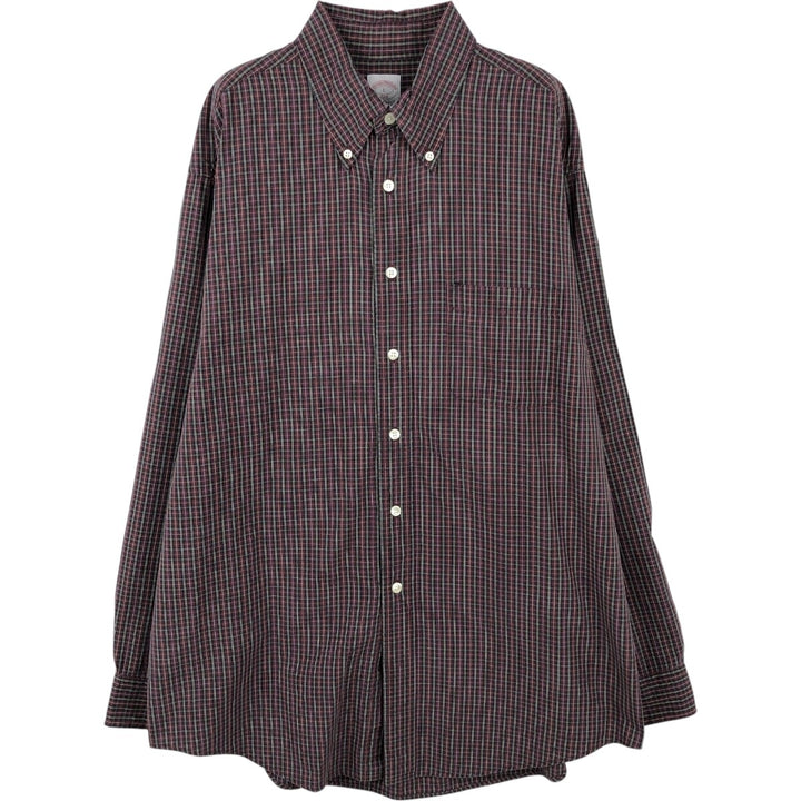 Brooks Brothers Long Sleeve Button-Down Check Shirt, Men's Size L cotton Purple type red-purple Vintage Second Hand