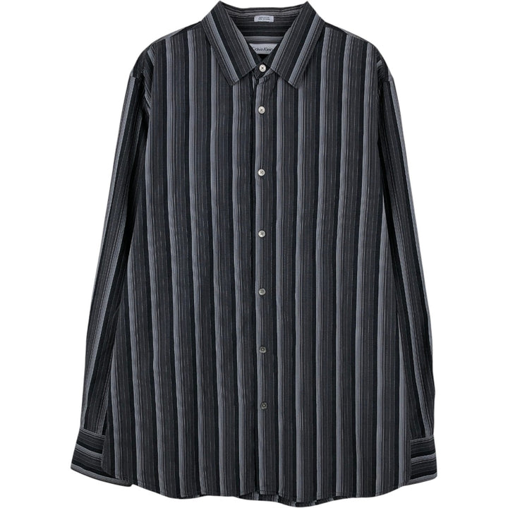 2000'S Calvin Klein Multi-stripe Long-Sleeve Cotton Stripe Shirt, Men's Size L (approx.) cotton Charcoal Vintage Second Hand