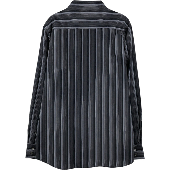 2000'S Calvin Klein Multi-stripe Long-Sleeve Cotton Stripe Shirt, Men's Size L (approx.) cotton Charcoal Vintage Second Hand