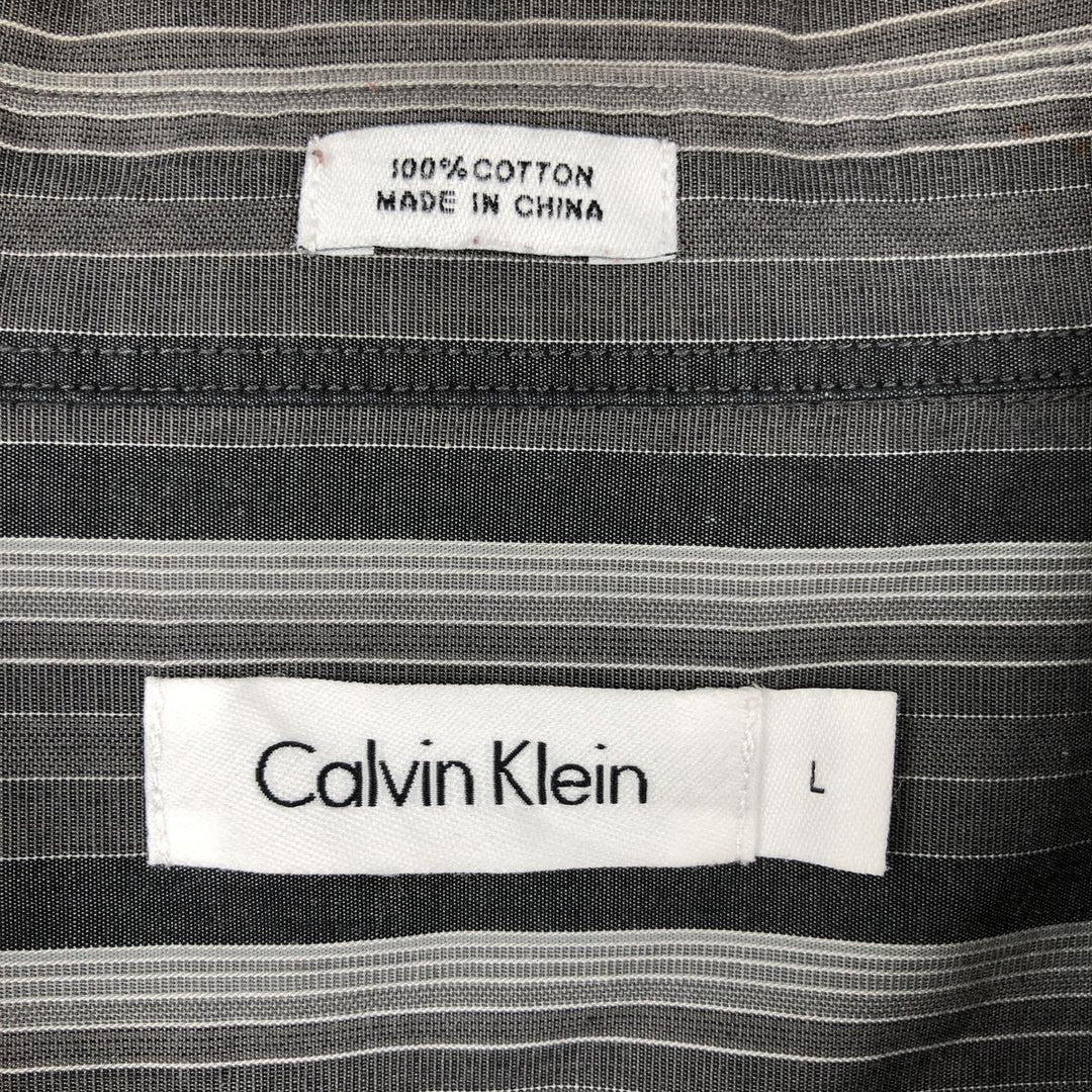 2000'S Calvin Klein Multi-stripe Long-Sleeve Cotton Stripe Shirt, Men's Size L (approx.) cotton Charcoal Vintage Second Hand