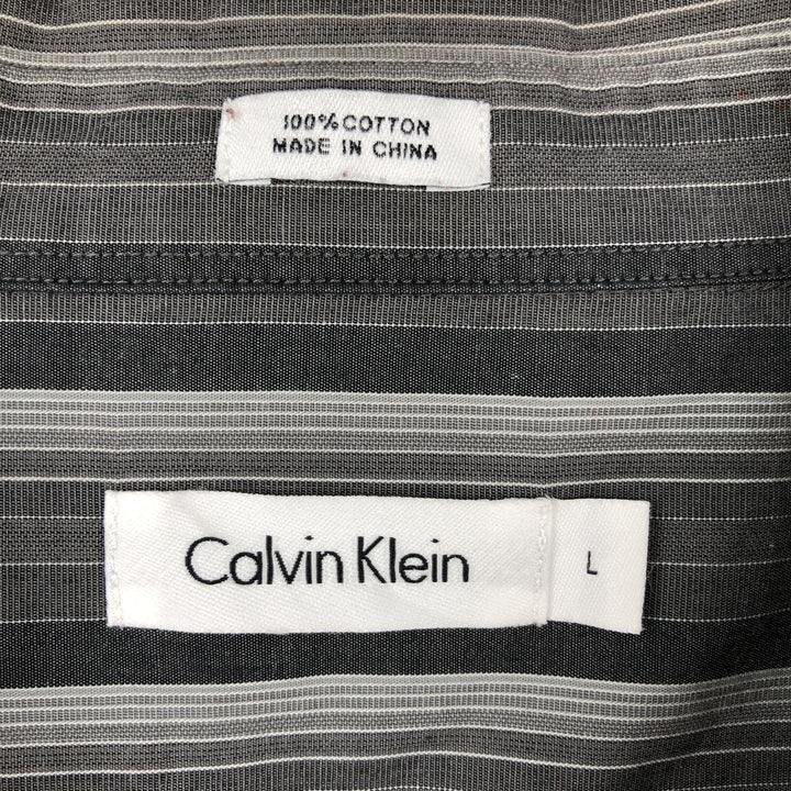 2000'S Calvin Klein Multi-stripe Long-Sleeve Cotton Stripe Shirt, Men's Size L (approx.) cotton Charcoal Vintage Second Hand