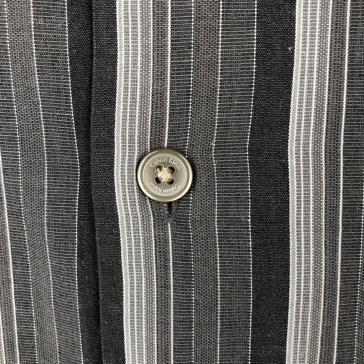 2000'S Calvin Klein Multi-stripe Long-Sleeve Cotton Stripe Shirt, Men's Size L (approx.) cotton Charcoal Vintage Second Hand
