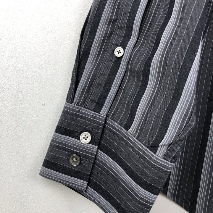 2000'S Calvin Klein Multi-stripe Long-Sleeve Cotton Stripe Shirt, Men's Size L (approx.) cotton Charcoal Vintage Second Hand