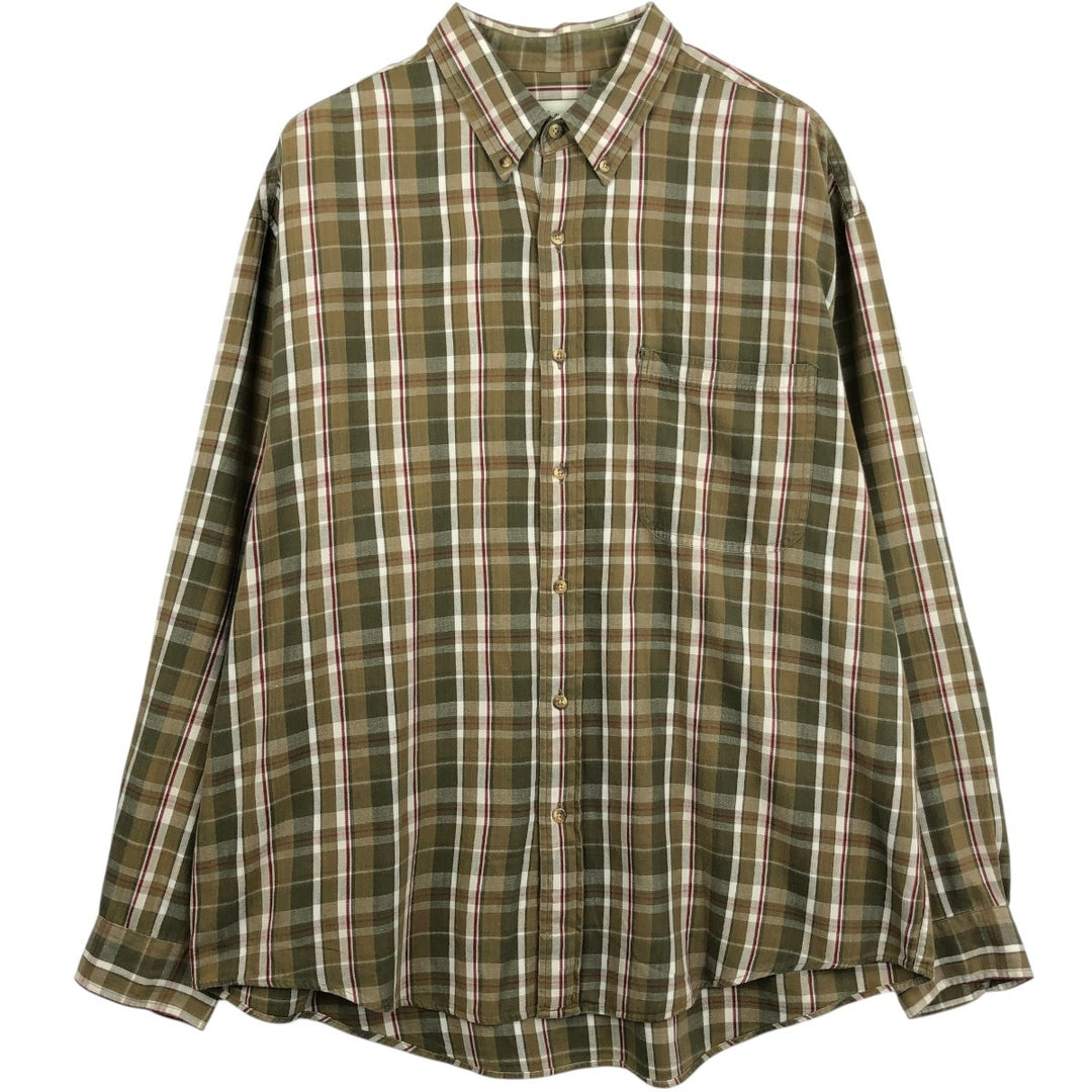 Eddie Bauer Long Sleeve Button-Down Check Shirt, Men's XL cotton Khaki type Vintage Second Hand