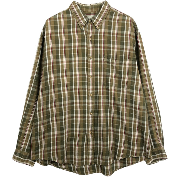 Eddie Bauer Long Sleeve Button-Down Check Shirt, Men's XL cotton Khaki type Vintage Second Hand