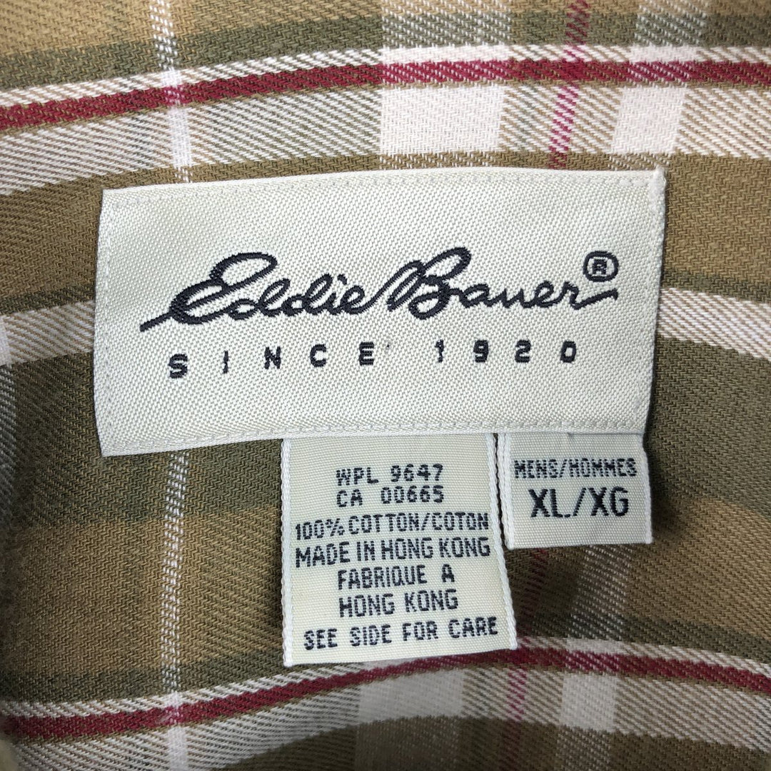 Eddie Bauer Long Sleeve Button-Down Check Shirt, Men's XL cotton Khaki type Vintage Second Hand