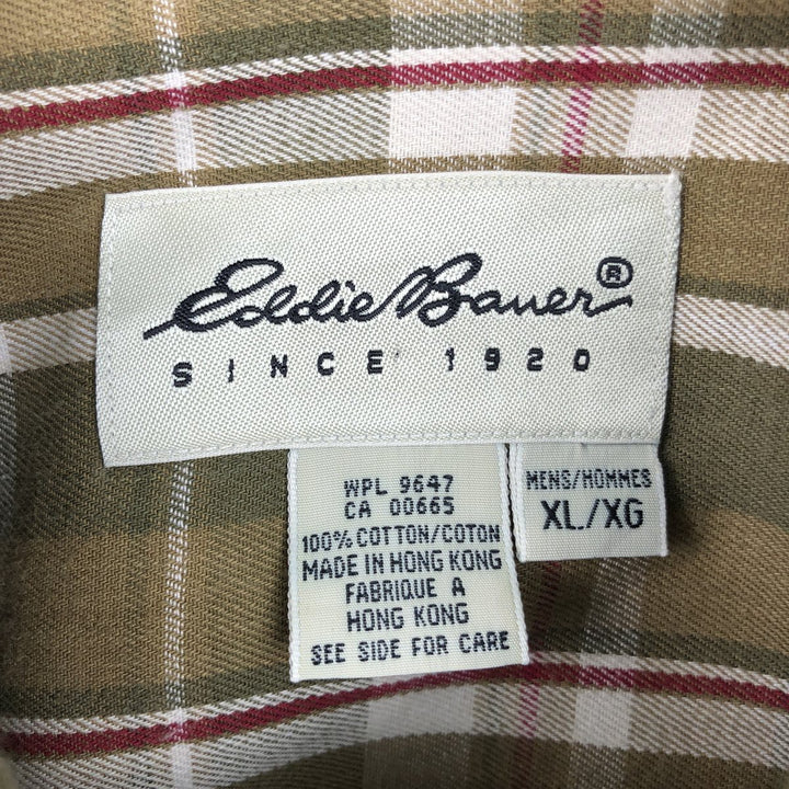 Eddie Bauer Long Sleeve Button-Down Check Shirt, Men's XL cotton Khaki type Vintage Second Hand