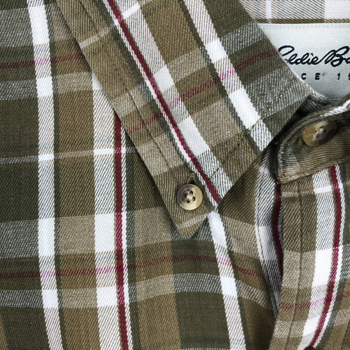 Eddie Bauer Long Sleeve Button-Down Check Shirt, Men's XL cotton Khaki type Vintage Second Hand