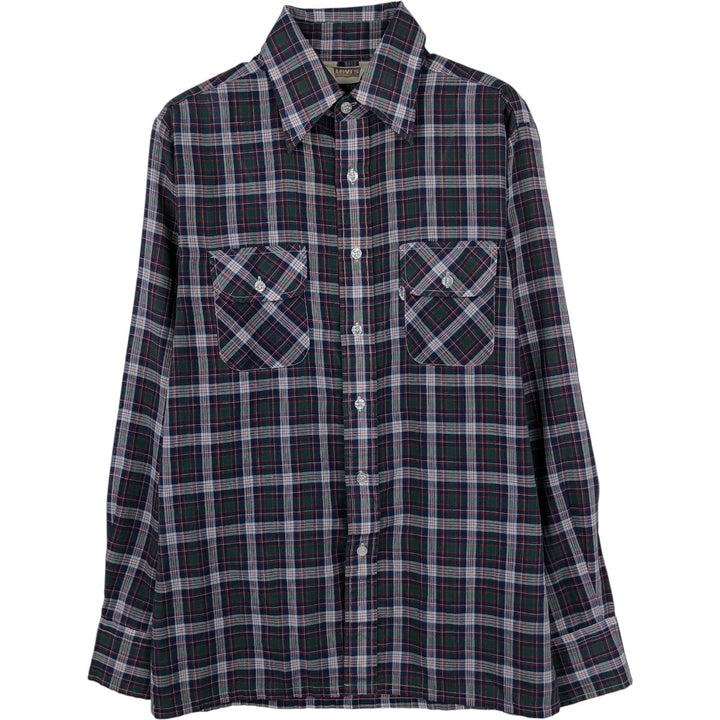 1970'S Levi's Big E Long-Sleeve Check Shirt, Men's Size M (Equivalent), Vintage polyester navy blue type Vintage Second Hand