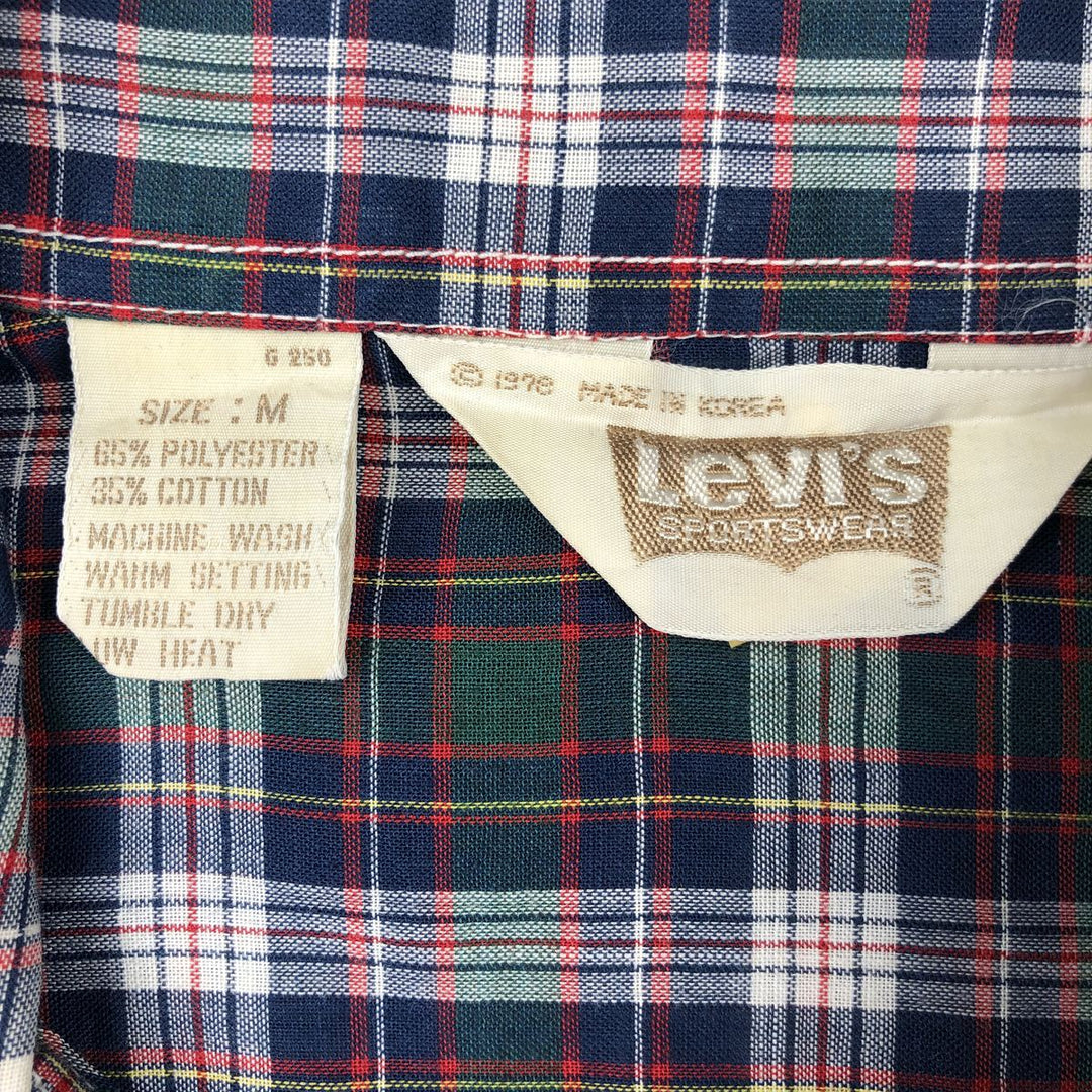 1970'S Levi's Big E Long-Sleeve Check Shirt, Men's Size M (Equivalent), Vintage polyester navy blue type Vintage Second Hand